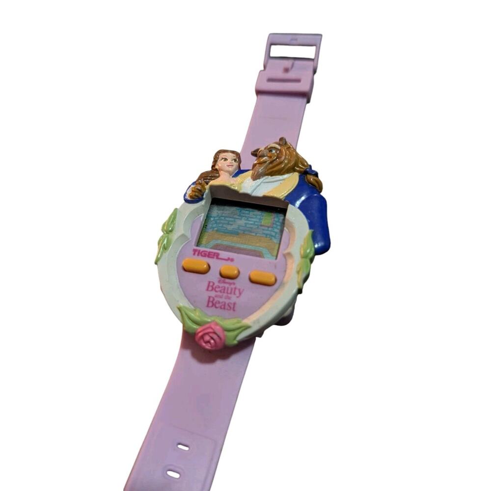Vtg Tiger Disney Beauty & the Beast Watch Electronic LCD Wrist Game 1992 90s 3D